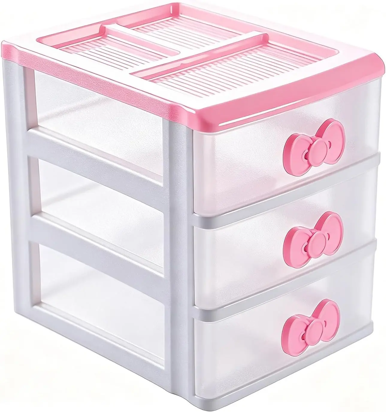 3 Drawers Small Pink Plastic Drawers Organizer, Kawaii Mini Desktop Storage Drawers, Small Pink Drawers Desk Organizer for Bathroom, Vanity, Office, BedroomGift.