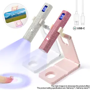 Portable LED Nail Lamp, Diamond Encrusted Handheld LED Nail Light, Mini Portable Compact Nail Dryer, Professional Manicure Tool Set, Ideal Gift, Nail Curing Light