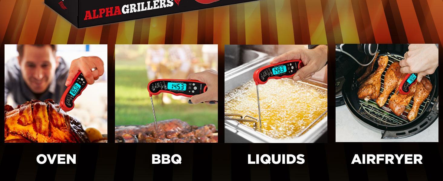 Alpha Grillers Meat Thermometer Digital – Instant Read Food Thermometer for Cooking & Grilling – Professional Kitchen Fathers Day Gift for Dad Men Him Husband