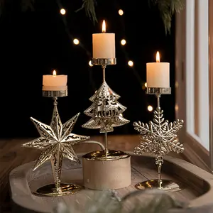 Christmas-Themed Light Luxury Candlestick Metal Candle Holder Christmas Candle Holder Window Gold Ornament Wrought Iron Christmas Ornament Arrangement Atmosphere Candle Tray Retro
