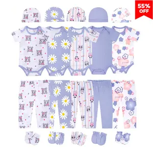 JY.COZY FOR BABY Baby Newborn Layette 20-Piece Sets Cotton Bodysuits Pants Sets for Baby Boys ＆ Girls Toddler Unisex Baby Gift Set with Adorable Patterns suitable for baby boys and girls aged 0-12 months, including tops, pants, hats, and gloves