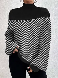 Long Sleeve Chevron Pattern Pullover Sweater