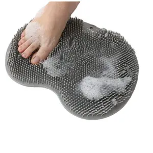 Silicone Shower Foot & Back Scrubber Mat, 1pc Grey Wall Mounted Suction Cups Bath Mat, Exfoliating Brush, Body Care Tool, Shower Power Scrubber, Anti-slip Bathing Accessories, Bathroom Accessory, Bathroom Supplies