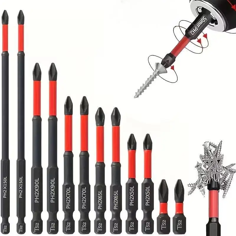 12 Pack Bestgle PH2 Phillips #2 Impact Magnetic Screwdriver Replacement Bits, S2 Alloy Steel, 1/4"-Hex Shank, 1-6" Long Anti-Slip Tip for Impact Drivers & Power Drills