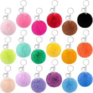 128 piece plush ball keychain set, including 32 plush balls, 32 lobster keychains, and 64 jumping ring plush artificial rabbit fur ball keychain pendant accessories