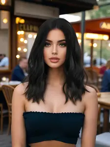Vintage Minimalist Medium-Length Wavy Wig, 16 Inches Deep, Chest-Length, Lightweight Breathable, Natural Volume, Women's Daily Wear, Casual Street Style, French Shoulder Waves, Sweet Gentle