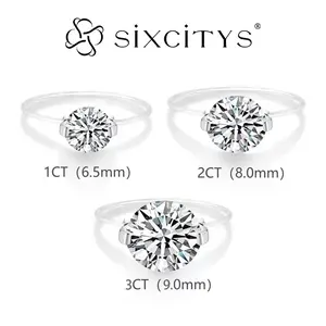 【V56】 Invisible Floating Synthetic Moissanite Ring，1CT 2CT 3CT White Synthetic Moissanite Solitaire Ring, 2-Prong Ring for Women, Minimalist Wedding Band