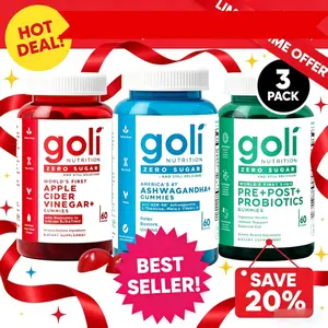 Goli Nutrition Zero Sugar 3 Pack Gummies Bundle | Apple Cider Vinegar, Ashwagandha, Pre+Post Probiotics, Gut Digestion