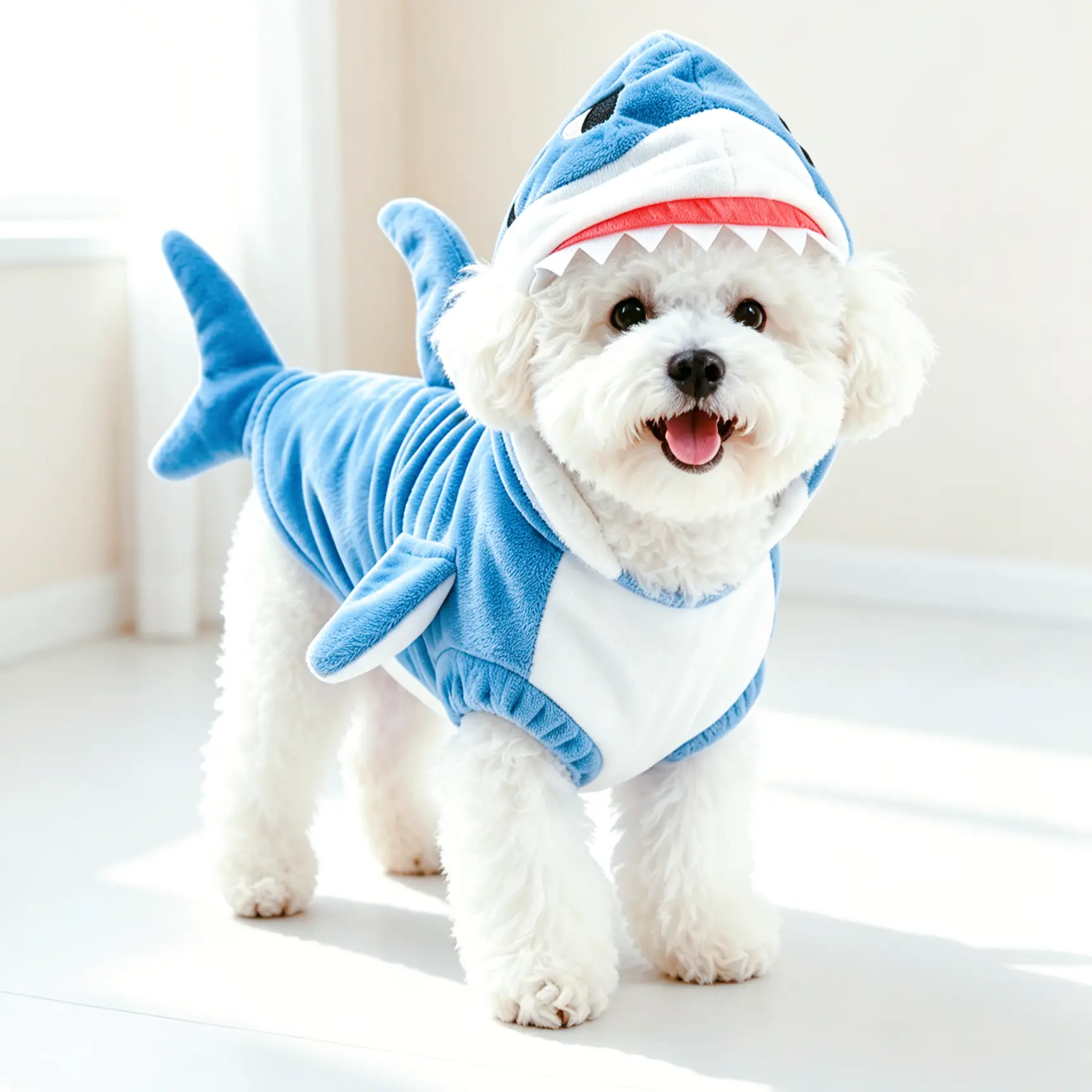 Halloween Shark Pet Costume -  Cute Cartoon Hooded Animal Suit Costumes with Cape Design, Universal Soft Plush Dog Cat Cosplay Clothes for Holiday Party Dress-Up (Runs Small, Size Up)