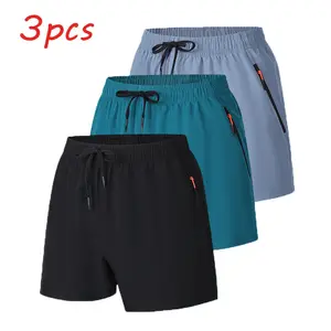 Men’s quick-dry casual athletic shorts featuring an elastic drawstring waist and zippered pockets on both sides, suitable for summer wear—ideal for outdoor sports, fitness, jogging, cycling, and basketball.