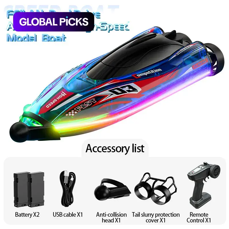 2.4 GHz Remote Control Boat/Submarine, Outdoor Pool Water Toy with Variable Speed, Rechargeable Batteries and 20-Minute Playtime, Beginner-Friendly RC Boat #GLOBAL PICKS