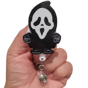 Ghost Face Scream Halloween Scary Face Retractable Name Badge Reel ID Holder
