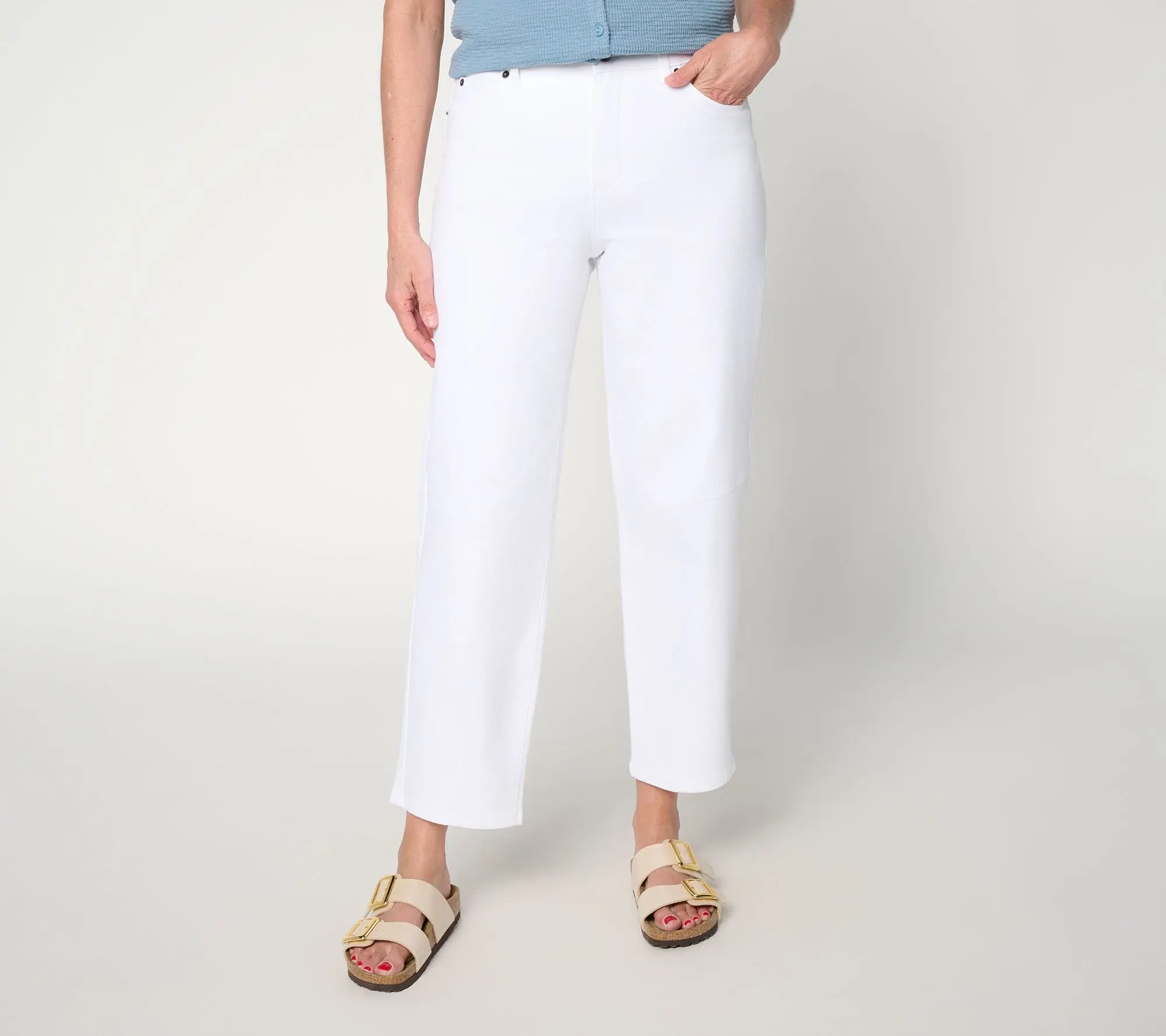 Me by Jennie Garth Petite Relaxed Barrel Leg Jeans- White