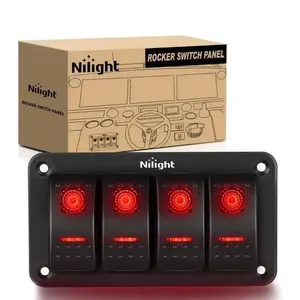 Nilight 4Gang Aluminum 5Pin ON/Off Red Rocker Switch Panel