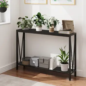 Console Table, 43" 2-Tier Entryway Table, Narrow Sofa Table with Storage, Console Table for Entryway, Living Room, Hallway, Black/Grey