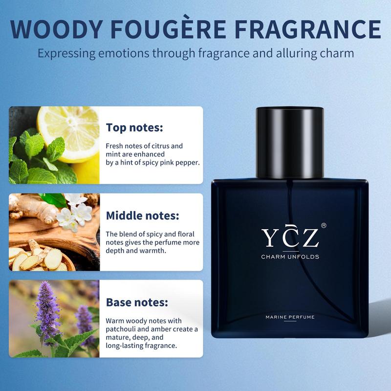 YCZ Midnight Gentleman Eau de Parfum for Men 50ml Lasting Oriental Woody Scented Cologne with Vanilla Orchid Sandalwood Notes Marine Perfume Edp Fragrance Matte Box