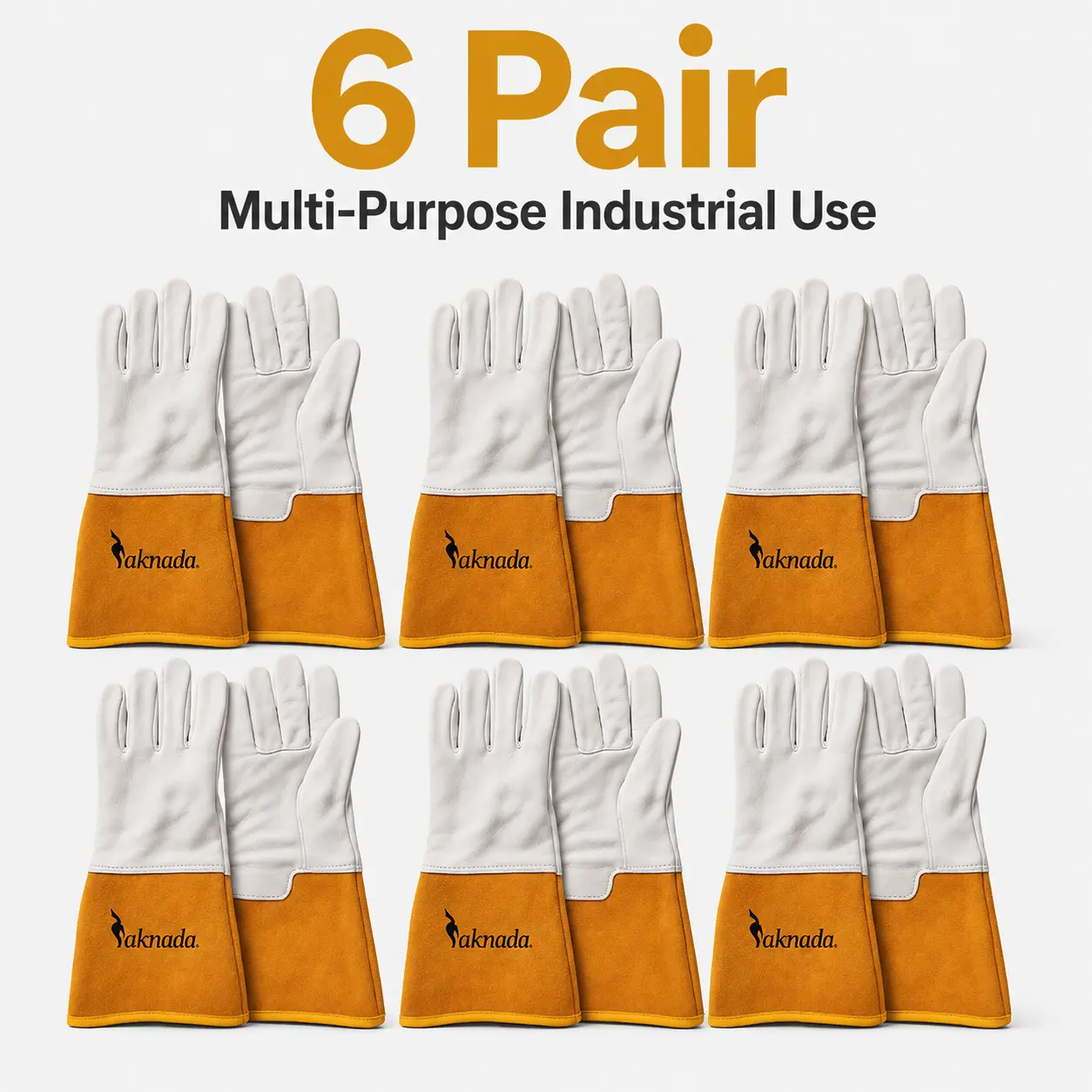 6 Pairs TIG Welding Gloves, Goatskin Leather Heat-Resistant Welder Gloves with Extended Cuffs, Reinforced Stitching, Flexible Snug Fit & High Touch Sensitivity