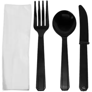 [250 sets] PS Plastic Heavy Weight Cutlery Kits, Black
