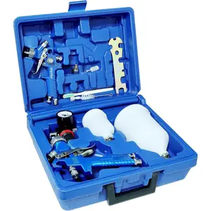 HVLP Air Gravity Spray  Set,  2 count Sprayer   Kit,1.4mm 600ml&0.8mm 125ml Automotive   with Locking Air  Regulator Gauge  Sprayer  for  Painting(Blue)