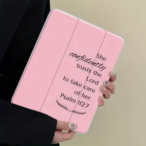 Cute pink Quote iPad Case, Tablet Casing, Transparent Acrylic Hard Back Panel With Pencil Slot, Suitable for iPad mini pro air, Scratch-resistant Ultra-thin Shock-resistant Full Cover Protective Case, Suitable for Offices Schools and Homes