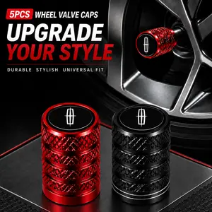 5Pcs Aluminum Alloy Tire Valve Stem Caps for Lincoln Navigator Aviator Nautilus Corsair MKZ MKC MKT Continental Town Car, Leakproof Rubber Seal Wheel Air Valve Covers, Anti-Rust American Luxury Car Tire Valve Protector
