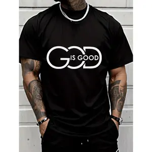 Men'S Casual Graphic Tee Featuring A Crew Neck Design with The Phrase 'God Is Good', Perfect for Street Style Fashion