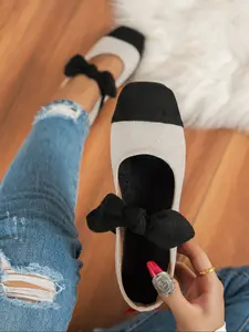 Women's Fashion Colorblock Mary Jane Shoes, Elegant Low Heel Ballet Flats with Bow Design, Summer Style for Women, Bowknot Design Flats