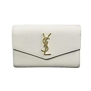 Pre-owned Yves Saint Laurent leather Shoulder Bags Saint Laurent Uptown Chain Wallet in Cream Grain de Poudre with Gold Tone Hardware
