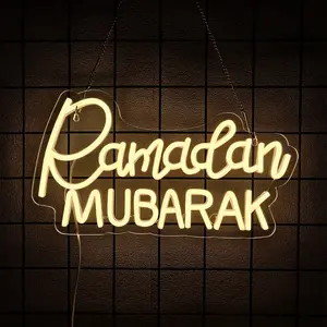 Ramadan Mubarak Neon Sign, Ramadan Mubarak Banner Light Eid Yard Sign Decorations for Home Wall Deco