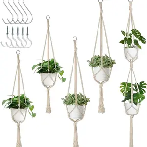 5-Pack Handmade Macrame Plant Hangers with S Hooks, 3 Sizes for Indoor Boho Decor