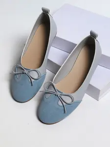 Handmade Patchwork Bow Ballet Flats, Premium PU Material, All-Seasons Wear, Elegant Commuter Shoes, Simple and Stylish Design