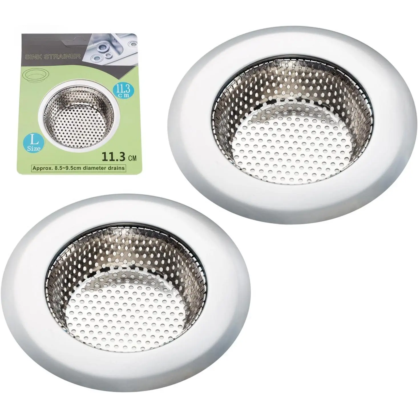 3PCS Kitchen Sink Strainer - Stainless Steel, Large Wide Rim 4.5" Diameter