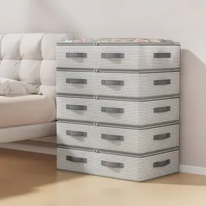 Extra Large Multi-Layer Bedroom Storage Organizer, Multilayer Storage, Flat Underbed Storage Box for Seasonal Clothes & Bedding, Durable Non-Woven Fabric, Expandable Drawer Style Storage Case with Drawers, Striped Design for Women, Moving, Travel