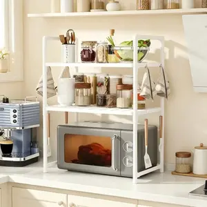 Microwave Rack Organizer, Multi-Functional Shelf for Countertop and Cabinet Storage, Durable and Easy Assembly, Ideal for Small Kitchens