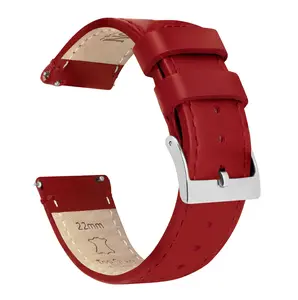Crimson Red Leather Red Stitching 18mm & 24mm Watch Band
