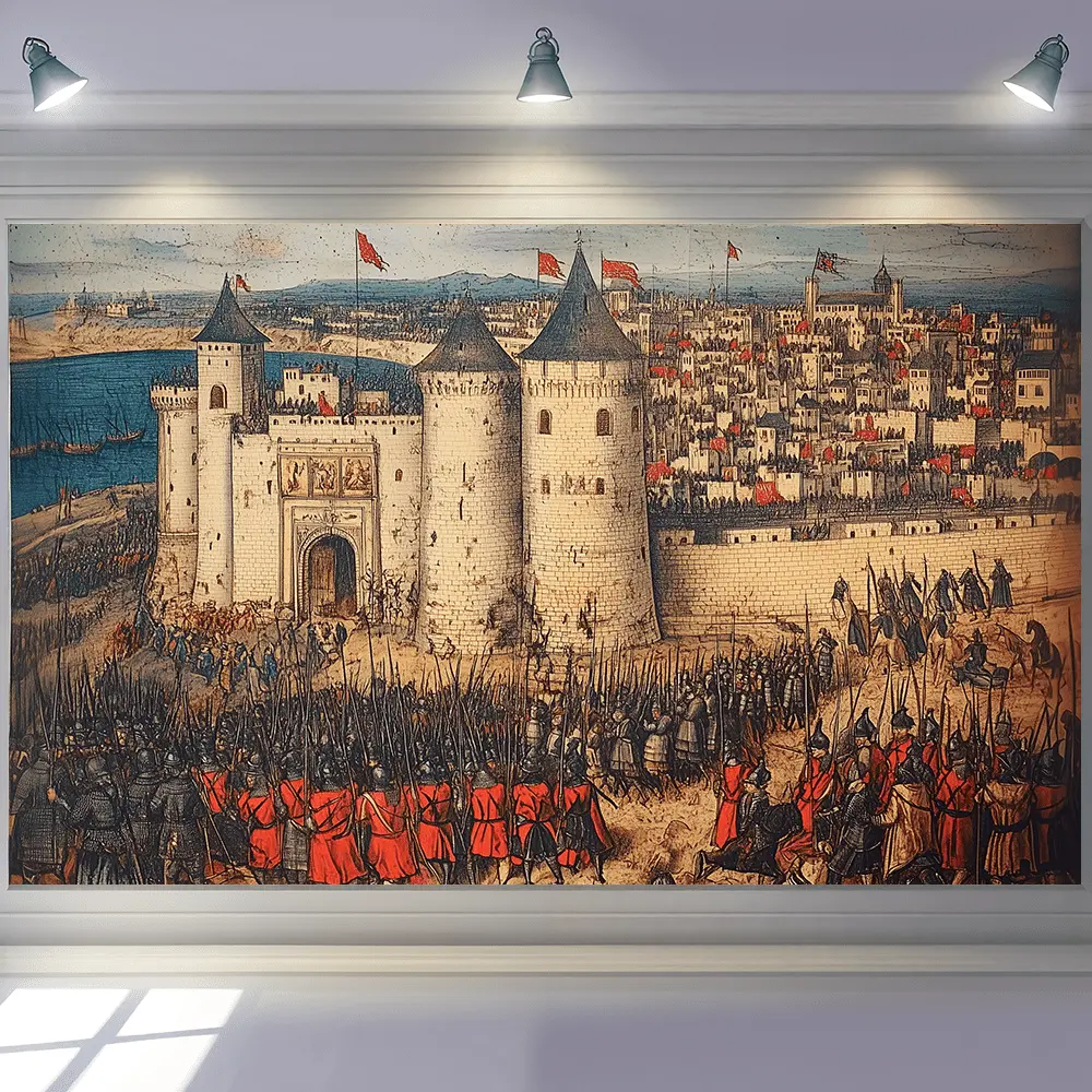 Polyester Medieval War Epic Tapestry - Historical Battle Backdrop Wall Hanging, Grand Indoor Home Decor for Living Room, Bedroom,Hippie,Galaxy,Space Tapestry,UV,Reactive,Horror,Western,Galloping,Horse Tapestry Throw,hop,installation,kit,,decorati,boh,Boho