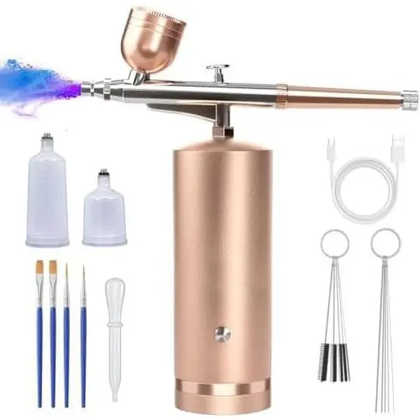 Portable Power Airbrush Tool Kit With Compressor - 48PSI Rechargeable Cordless, Non-Clogging High-Pressure Set, 0.3mm Nozzle, Cleaning Brush Set for Nail Art, Painting, Cake Decor