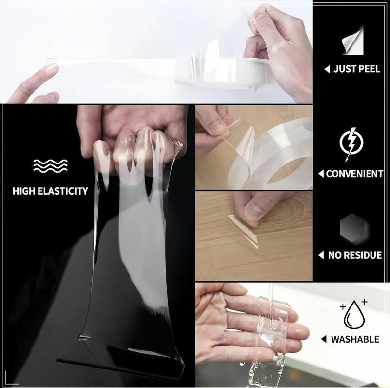 3PC Double Sided Nano Tape (30 Feet), Strong Adhesive Multi-Purpose Tape, Washable Reusable Transparent Durable Tape for Transparent Posters, Pictures, Home and Office Picture Hanging Strips