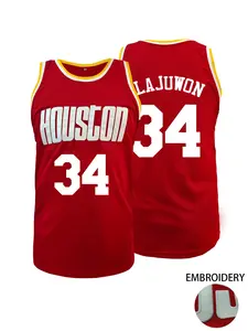 Men Women Houston 34 Embroidered Basketball Jersey, Red Yellow Mesh Sleeveless Breathable Stitched Sports Shirt, Vintage Casual Streetwear Athletic Uniform for Daily Wear Fans Gift