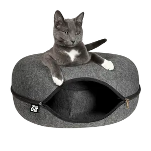 Donut Shaped Cat Hideout, Soft Plush Cat Cave Bed, Cozy Round Pet Nest, Warm Hidden Sleeping Hole for Indoor Kitten Cat, Cute Donut Cat Shelter for Rest & Relaxation