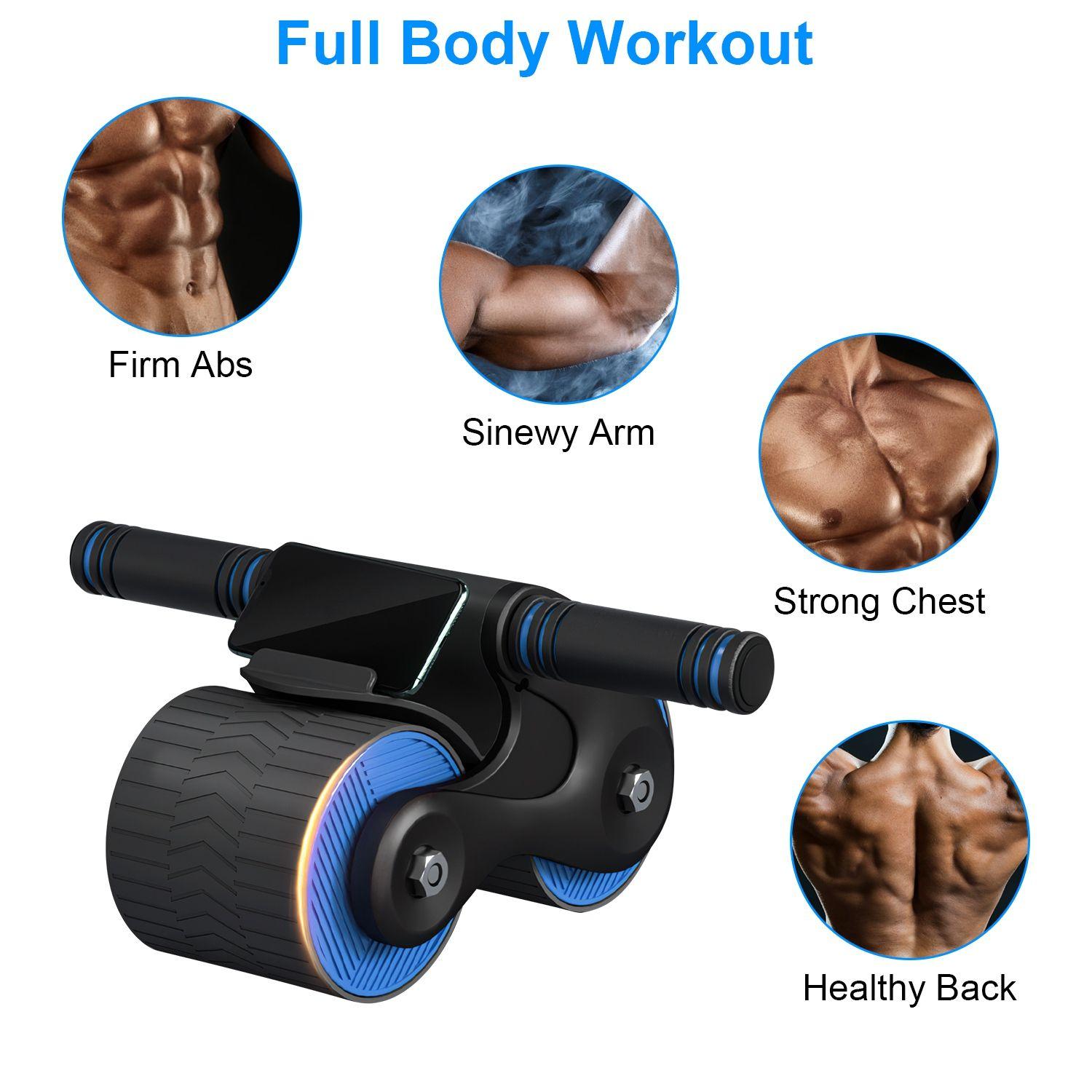 Automatic Rebound Abdominal Wheel Anti-slip AB Roller Wheel with Kneel Pad Phone Holder Home Gym Abdominal Exerciser for Men Women