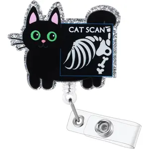L-BR028 Funny RAD Badge Reel, Cute Cat Scan Retractable ID Card Badge Holder, Name Tag Work Badge Clip for Xray CT Tech Orthopedics Veterinary RN LPN CNA MA Nursing Student Doctor, Nurse Gifts