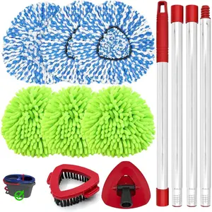 Mop Heads for O Cedar RinseClean 2 Tank Spin Mop System, 3 Microfiber Mop Head Refills and 3 Mop Pads,1 Scrub Brush, and 1 Mop Base with Mop Handle Set Combo