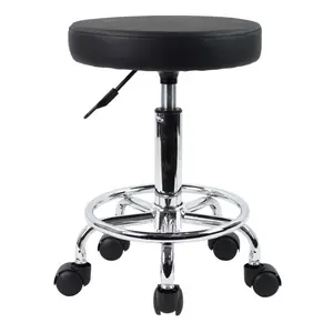 KKTONER PU Leather Round Rolling Stool with Foot Rest Swivel Height Adjustment Spa Drafting Salon Tattoo Work Office Massage Stools Task Chair Small (Black)