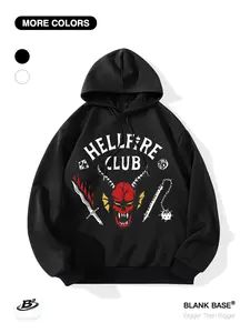 Stranger Things Hellfire Club Print Loose Hoodie, Casual Breathable Sweatshirt, Unisex Sports Wear, Trendy