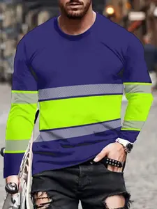 Trendy Stylish men's 3D color-blocked Geometric patterned Print long-sleeved Fitted T-shirt, versatile crew neck pullover, streetwear, men's top, Casual, Menswear