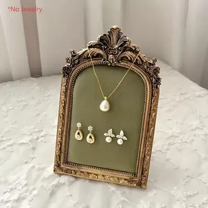 Vintage Jewelry Display Stand, Elegant Jewelry Organizer, Necklace Organizer & Ring Holder, Earring Tray, Resin Frame with Velvet Backing, Perfect Gift, Green