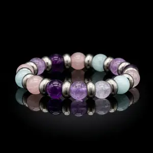 Women's Personal Growth Bracelet: Amethyst, Quartz Rose, Chalcedony, Aquamarine and Silver
