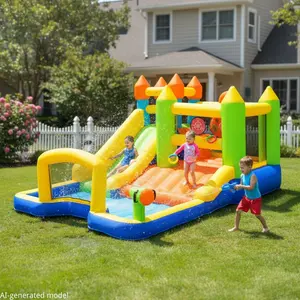 MAMIZO Bounce House, Inflatable Water Slide for Kids, 9 in 1 Bounce Castle w/Long Slide, Climbing Wall, Ball Pit Pool, Soccer Goal, Blow Up Water Park w/Air Blower, for Indoor Outdoor summergarden summer【DealsForYouDays】
