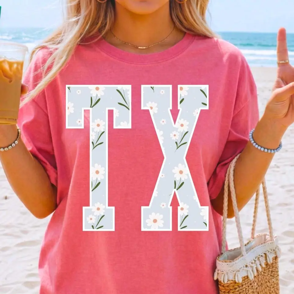 Trendy State Shirt, Floral Varsity State Tee, Custom State Shirt, Comfort Colors Graphic Tee, Oversized Summer Shirt, Texas Tee